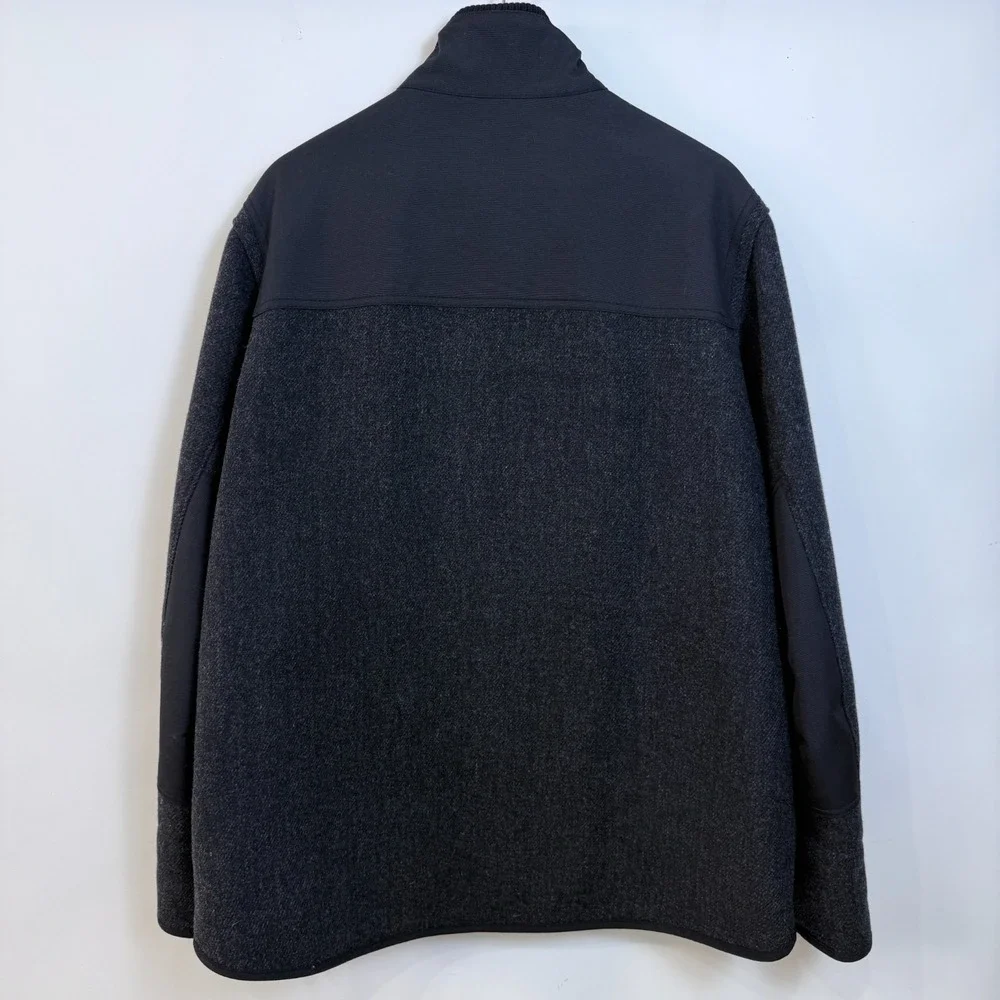 Vintage Banana Republic Wool Blend Coat Mens L Deep Charcoal Gray Black Zip Snap